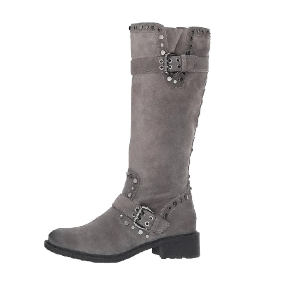 Sam Edelman Deryn Extra Rugged Distressed Discolored Studded Moto Suede Boots - Picture 3 of 17